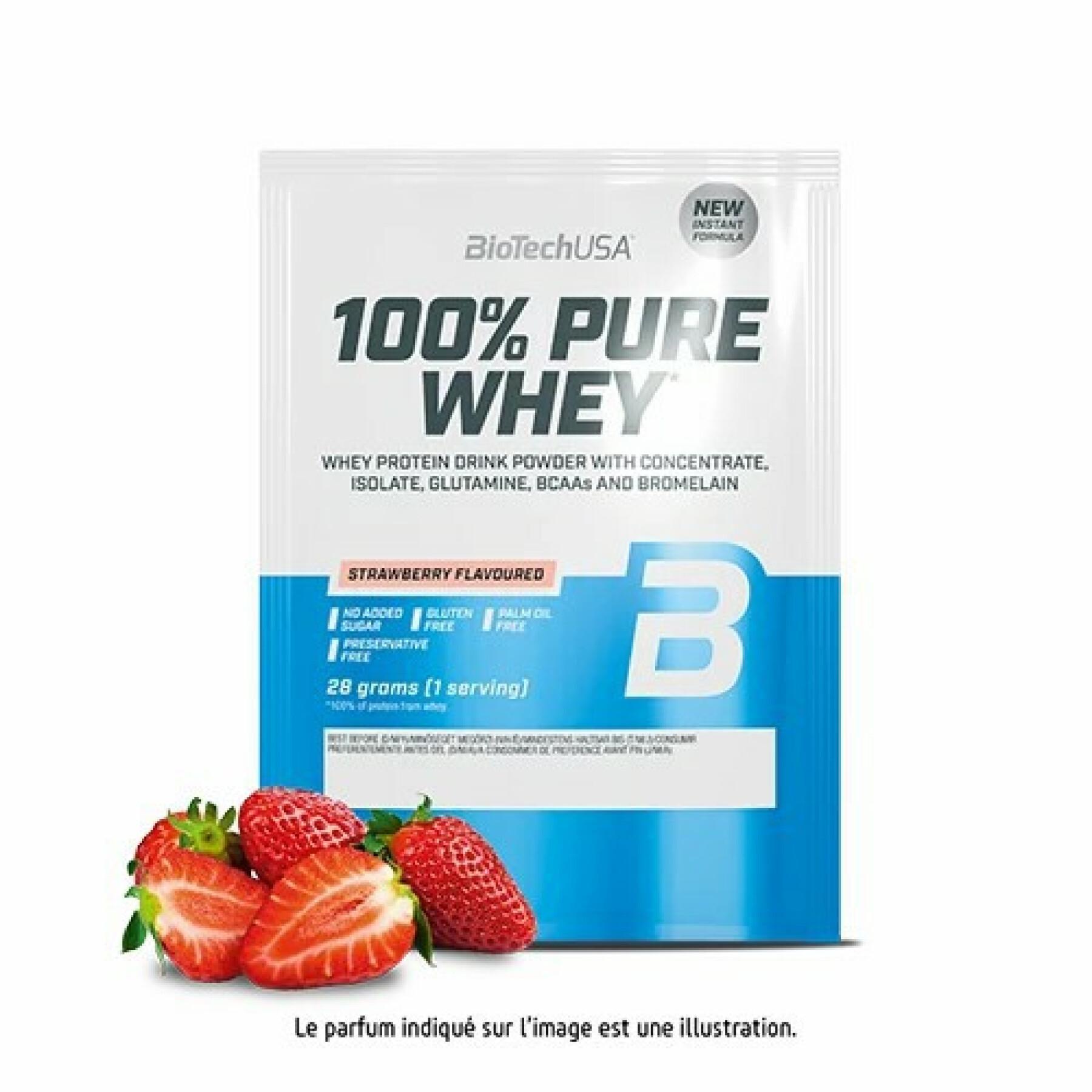 50 packets of 100% pure whey protein Biotech USA - Fraise - 28g