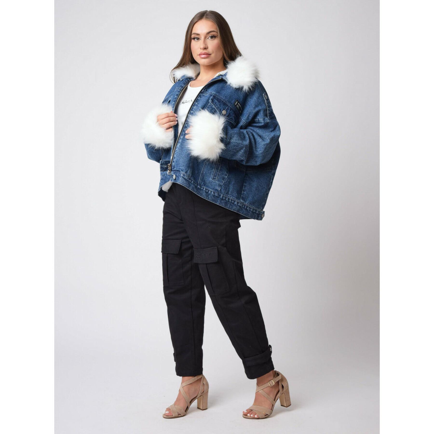 Denim jacket with fur effect on sleeves and collar Project X Paris